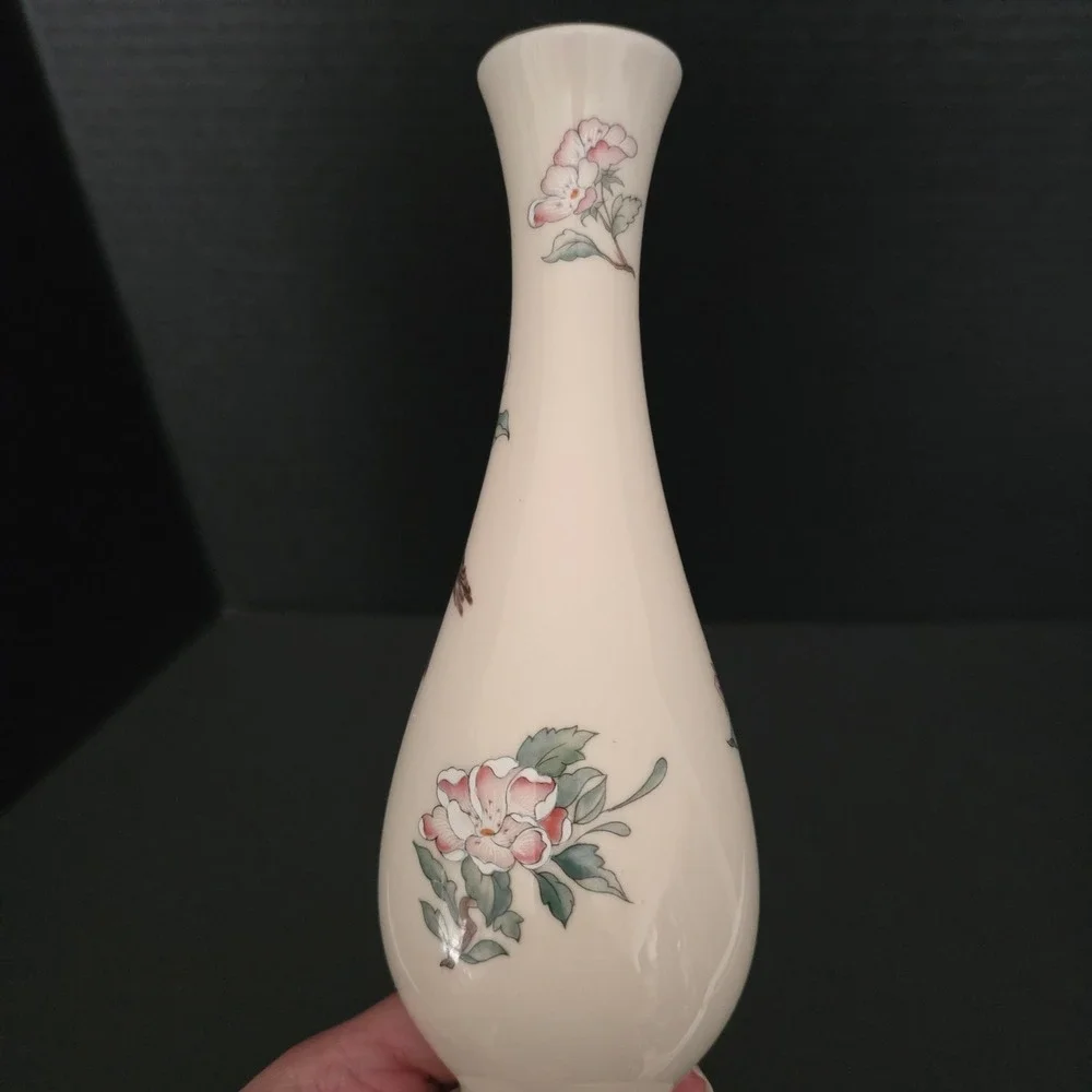 Vtg 80's Lenox Serenade Bud Vase Ivory Porcelain 24k Gold‎ Trim Bird Floral USA